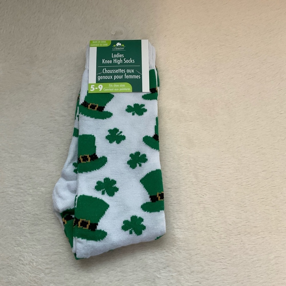 Festive Green and White Knee High Socks
